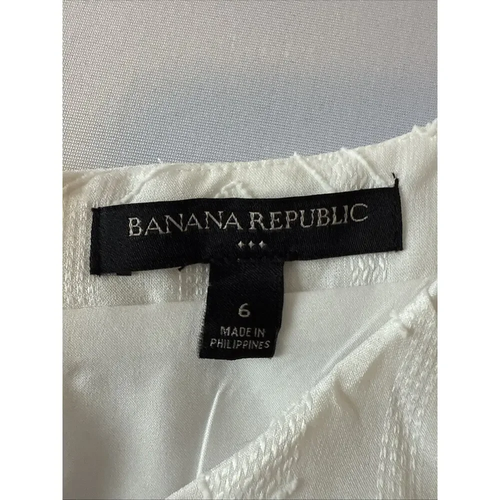 Banana Republic Womens 6 Neutral Chic Jacquard Tank Talc White Sleeveless Blouse
